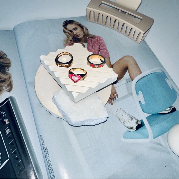 RINGS Gold Rings Pink Hearts + Pink Heart Stackable + Gold Bar - Picture 2 of 4